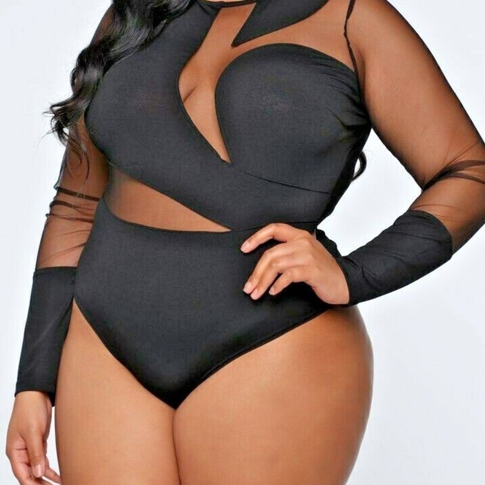 Black Sheer Long Sleeve Bodysuit